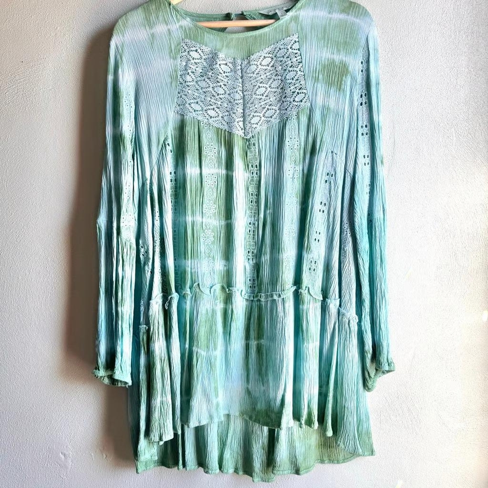 Adiva Blue and Green Tie Dye Tunic Large